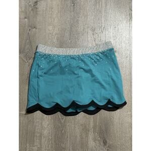 Varsity Spirit Cheerleading Uniform Just SKIRT Youth XL Blingy Rhinestones Teal